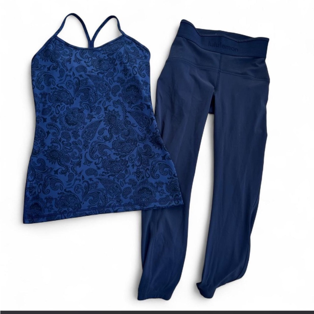 Lululemon XS Matching Set Power Y Tank & High Rise Leggings Yoga Gym Athleisure